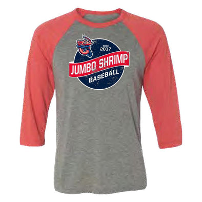 Jacksonville Jumbo Shrimp 108 Stitches Red/Gray Retro Raglan