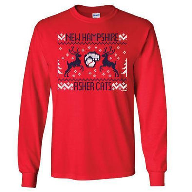 New Hampshire Fisher Cats Ugly Sweater Holiday Long Sleeve Tee