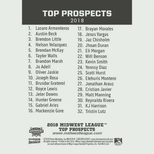 West Michigan Whitecaps 2018 MWL Top Prospect Set