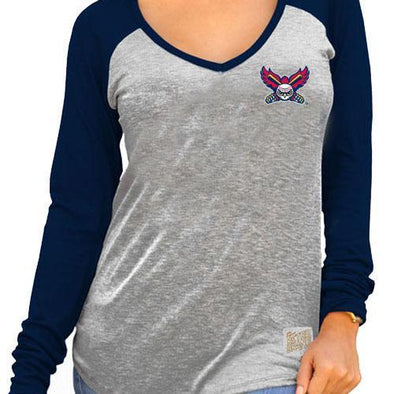 Orem Owlz Womens V-Neck Long Sleeve Baseball Tee