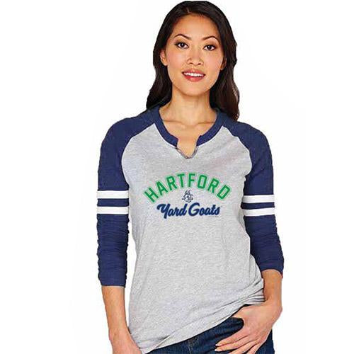 Hartford Yard Goats Soft as a Grape Women's Vneck Striped Raglan