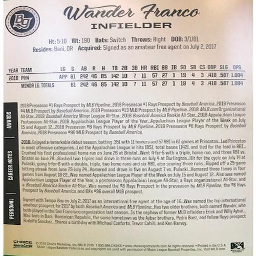 Bowling Green Hot Rods Wander Franco Jumbo Card