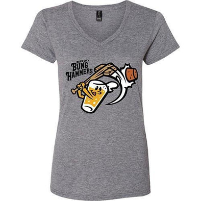 Beer City Bung Hammers Ladies Grey V-Neck T-Shirt