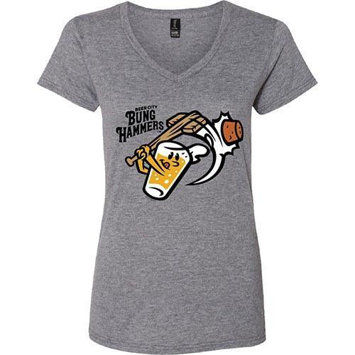Beer City Bung Hammers Ladies Grey V-Neck T-Shirt