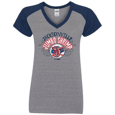 Jacksonville Jumbo Shrimp Bimm Ridder Youth Girls Navy V-Neck Raglan Tee